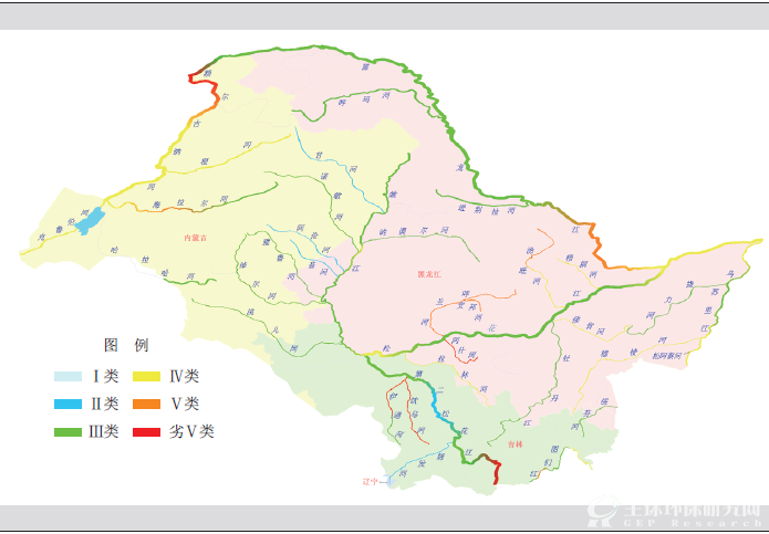 2013年松花江流域水质分布示意图